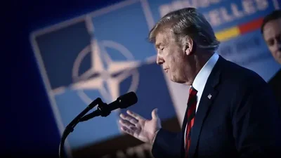 নেটো সম্মেলনে বক্তব্য রাখছেন ডনাল্ড ট্রাম্প